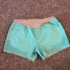 Teal Maternity Jean Shorts